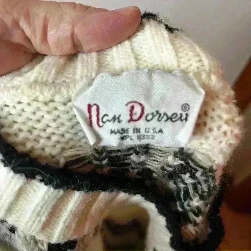 Vintage Nan Dorsey Cable Knit Sweater Made In USA Women Large Cream Heavy Warm - Picture 6 of 6